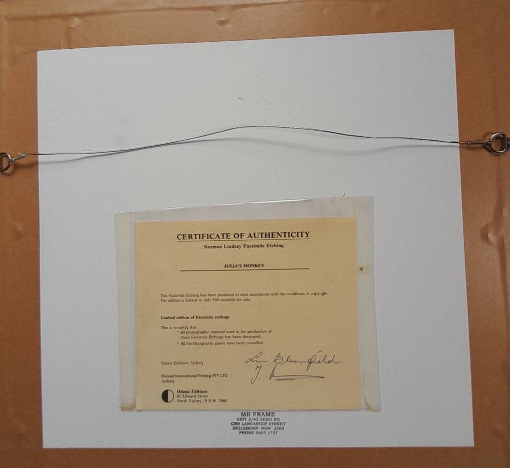 Julia’s Monkey by Norman Lindsay Facsimile Etching #186