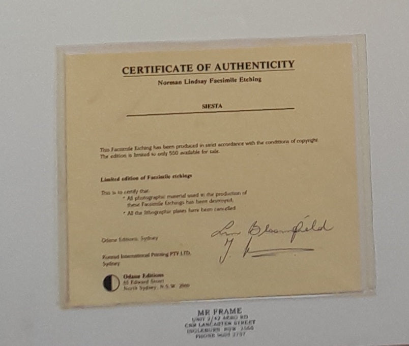 Siesta by Norman Lindsay Facsimile Etching #492