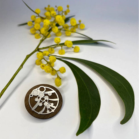 Wattle Brooch with Wooden Back