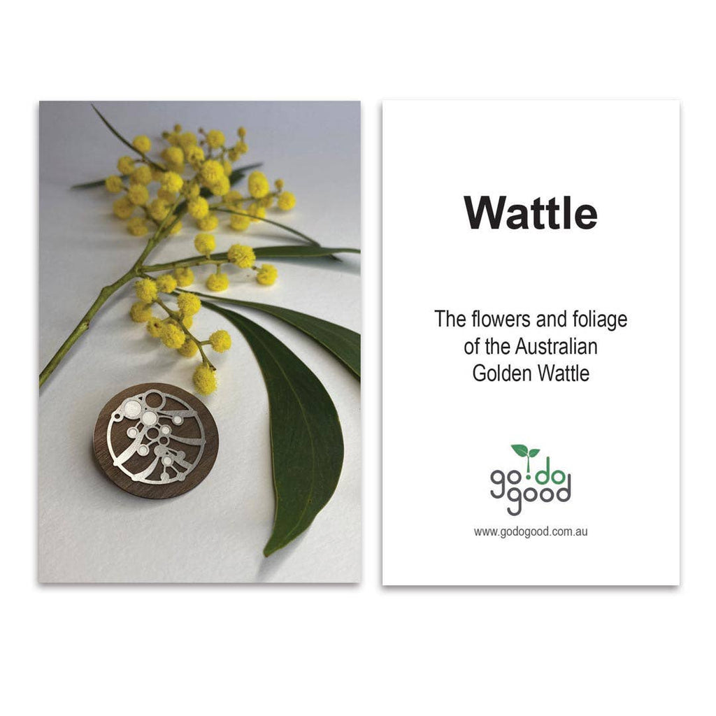 Wattle Brooch with Wooden Back