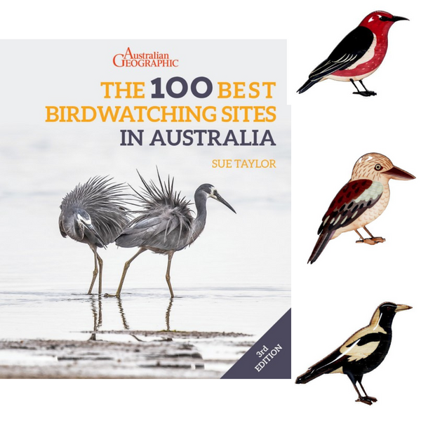 Book: The 100 Best Birdwatching Sites + Brooch or Lapel Pin of your choice