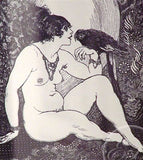 NORMAN LINDSAY Lady and Parrot #72 Original woodblock