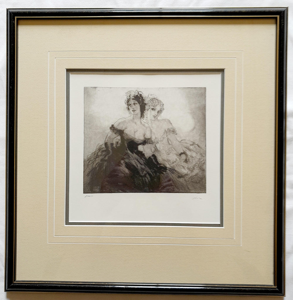 Blonde and Brunette Facsimile Etching Framed
