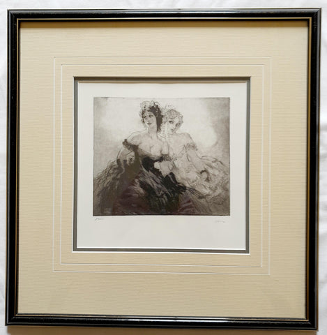Blonde and Brunette Facsimile Etching Framed