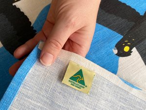 Linen tea towel, printed and sewn in Australia